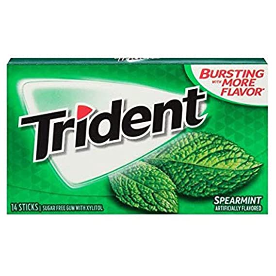 Trident Sugar Free Chewing Gum Spearmint, 14 Sticks, 26 g