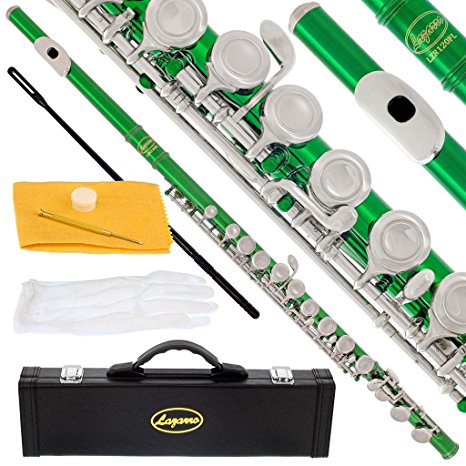 120-GR - GREEN/NICKEL Keys Closed C Flute Lazarro Pro Case,Care Kit - 10 COLORS Available ! CLICK on LISTING to SEE All Colors