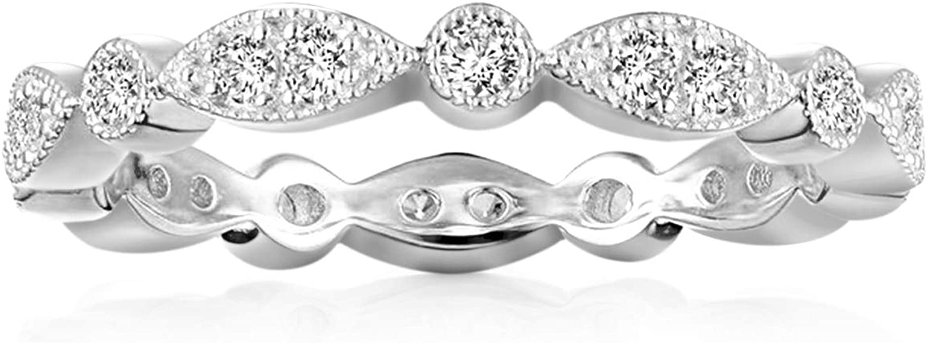 PAVOI 925 Sterling Silver - 14K Gold Plated Cubic Zirconia Band | Round Milgrain Eternity Bands | Gold Rings for Women