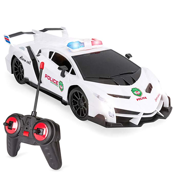 Best Choice Products Kids Remote Control Police Sports Car Toy w/ Headlights, Police Lights - White