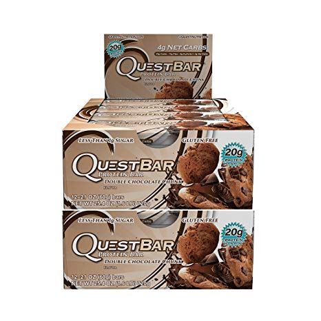 Quest Nutrition Protein Bar Double Chocolate Chunk. Low Carb Meal Replacement Bar w/ 20g  Protein. High Fiber, Soy-Free, Gluten-Free (24 Count)
