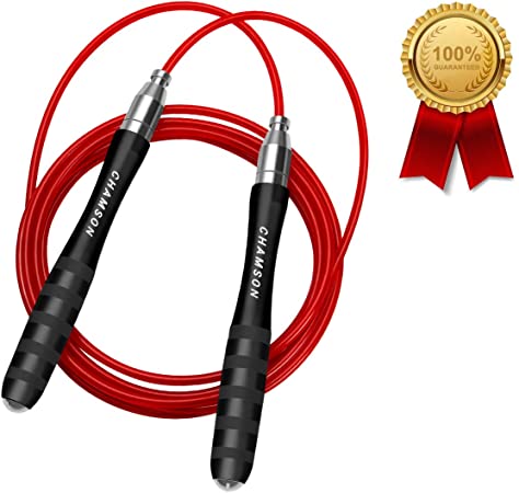 CHAMSON Speed Jump Rope Tangle-Free Adjustable & Self-Locking Silicone Grip with 2 Speed Rope Cables, Removable Weights for Crossfit, MMA, Boxing, Training Gym & Home Fitness Workouts