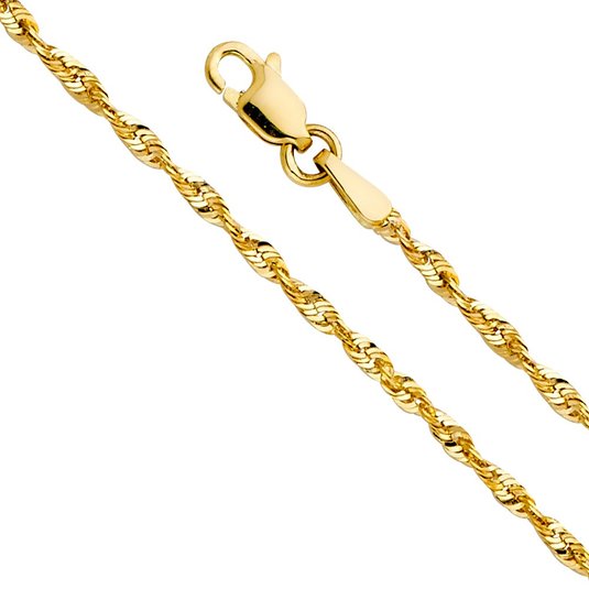 14k Yellow OR White Gold SOLID 2.5mm Diamond Cut Rope Chain Necklace with Lobster Claw Clasp