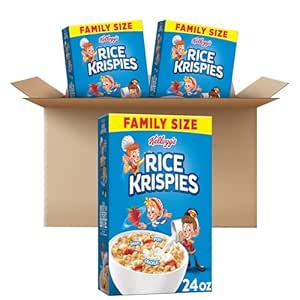 Kellogg's Rice Krispies Cold Breakfast Cereal, Kids Snacks, Baking Marshmallow Treats, Family Size, Original (3 Boxes)