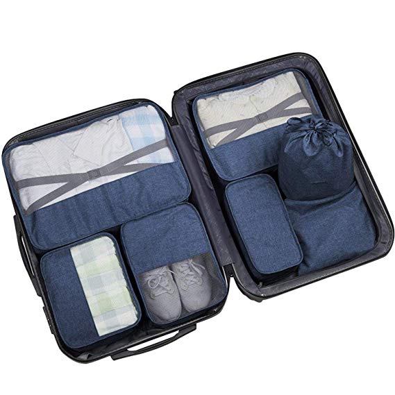 ONSON Packing Cubes, 7Pcs Luggage Packing Organizers, Lightweight Travel Cubes Clothing Sorting Packages with Wet Towels Bag