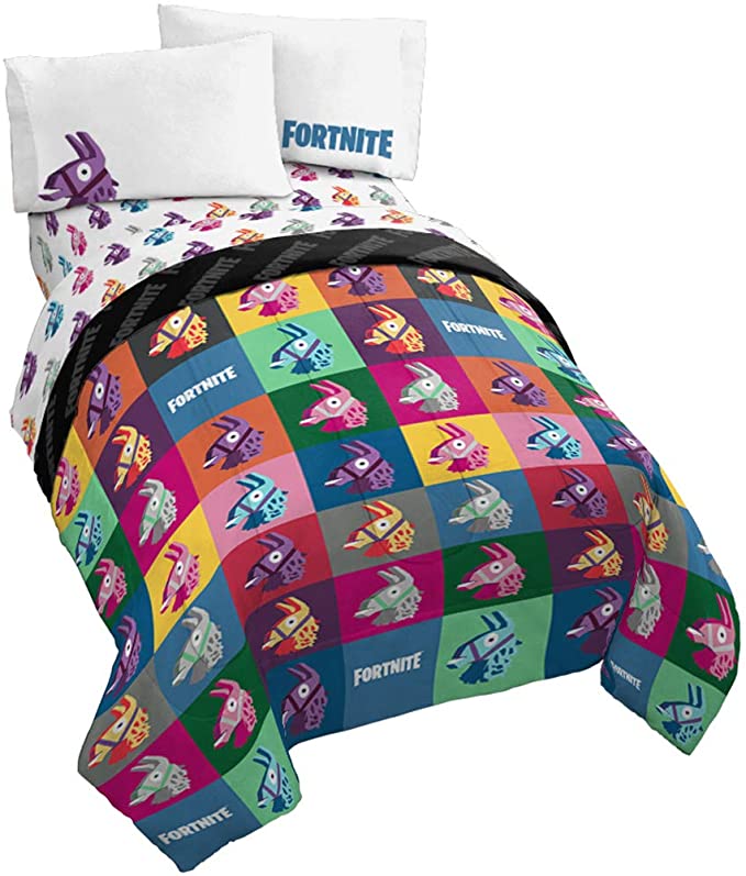 Jay Franco Fortnite Llama Warhol 4 Piece Twin Bed Set - Includes Reversible Comforter & Sheet Set Bedding - Super Soft Fade Resistant Microfiber (Official Fortnite Product)