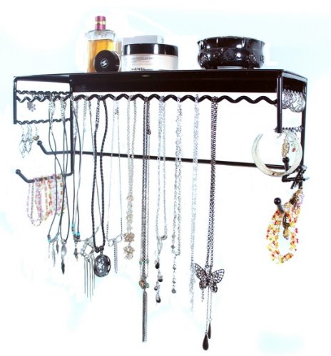 Black 17" Wall Mount Jewelry & Accessory Storage Rack Organizer Shelf for Earrings, Bracelets, Necklaces, & Hair Accessories