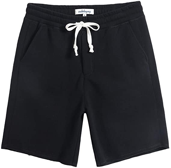 CALOLEYNG Mens Cotton 8" Casual Lounge Fleece Shorts Pockets Jogger Athletic Gym Sweat Shorts