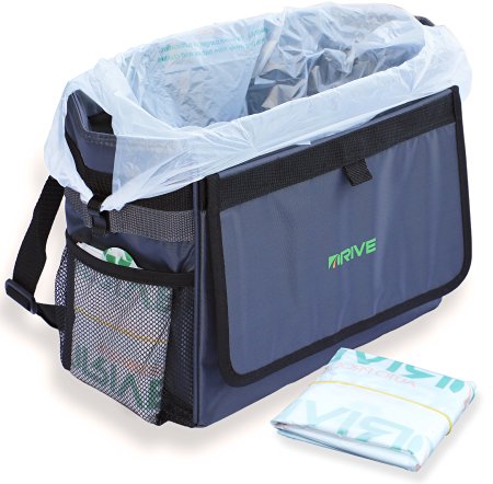 The DRIVE Bin XL - Best Large Car Trash Can for Litter, Takes Grocery Bag Size Disposable Liners, 10-Piece Starter Pack Included! Recycle Auto Garbage Kit is Waterproof, Makes a Great Cooler & Gift