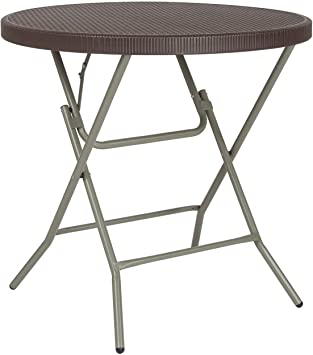 Flash Furniture 31.5'' Round Brown Rattan Plastic Folding Table