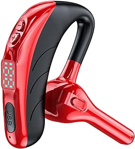 Business Bluetooth Headset Car Sports Trucker Driving Office Bluetooth Earpiece Ear Hook Headset X13 Power Display Voice Control Ultra Long Life Battery (Red)