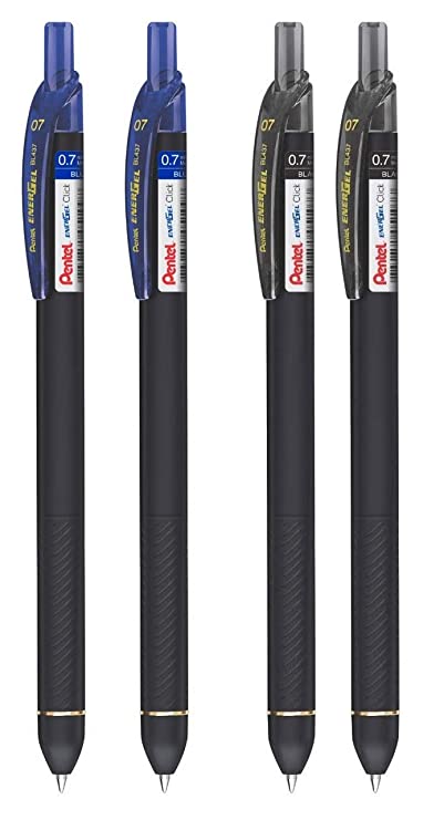 Pentel EnerGel Click Roller Gel Pen - Pack of 4 (2 BLUE   2 BLACK PENS)