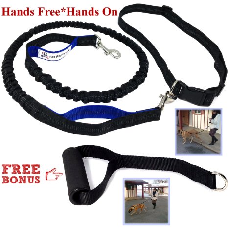 Pet Fit For Life Hands Free Dog Leash with Bonus Interchangeable Soft Foam Handle Perfect for Running or Walking High Quality Reflective Bungee Design