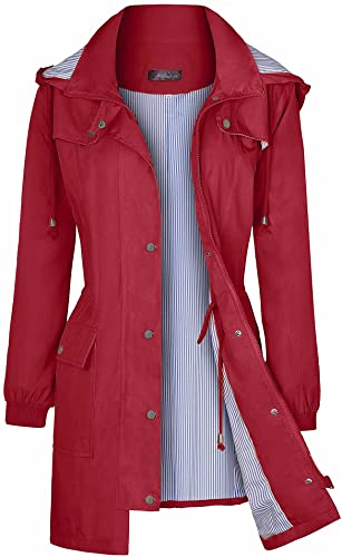 Bloggerlove Women's Raincoats Windbreaker Rain Jacket Waterproof Lightweight Outdoor Hooded Trench Coats S-XXL