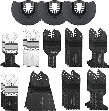 Oscillating Saw Blades, Ohuhu 28PCS Multitool Quick Release Saw Blades Kit, Metal Wood Plastic Oscillating Tool Blades, for Sanding, Grinding and Cutting