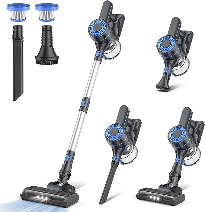 EICOBOT Cordless Vacuum Cleaner,20000Pa Powerful Cordless Vacuum,35 Mins Runtime,Detachable Battery,1.5L Dust Cup,6 in 1 Lightweight Quiet Stick Vacuum Cleaner for Hardwood Floor Pet Hair,Car,Navy