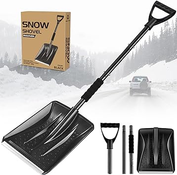 Leaflai Folding Emergency Snow Shovel, Snow Shovel for Car Lightweight Portable Sport Utility Detachable Shovel for Driveway Car Emergency Home Garden Camping Beach, (Black)