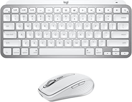 Logitech MX Keys Mini for Mac Keyboard   MX Anywhere 3 for Mac Wireless Mouse Combo - Backlit Keys, USB-C, Bluetooth, Ergonomic, Compact, Fast Scroll, Optimised for macOS, iPadOS – Pale Grey