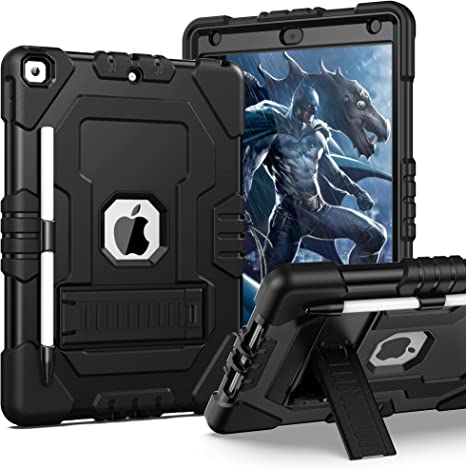 TOPSKY iPad 9th Generation Case 2021, iPad 8th/7th Generation Case 2020/2019, iPad 10.2 Case with Pencil Holder and Kickstand, 3 in 1 Heavy Duty Shockproof Rugged Protective Tablet Cover, Black