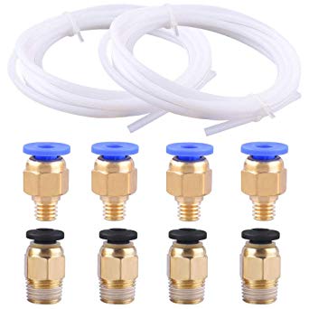 SIQUK 2 Pieces PTFE Teflon Tube (2 Meters)   4 Pieces PC4-M6 Quick Fitting   4 Pieces PC4-M10 Straight Pneumatic Fitting Push to Connect for 3D Printer 1.75mm Filament