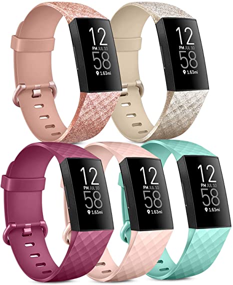 5 Pack Vancle Bands Compatible with Fitbit Charge 4 Bands / Charge 3 / Charge 3 SE Bands, Classic Soft Replacement Wristband Sport Strap for Women Men Small Large