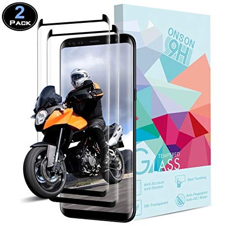 Galaxy S8 Screen Protector, ONSON 2-Pack Tempered Glass 3D Screen Protector for Samsung Galaxy S8, 9H Hardness, Bubble Free, Anti-Fingerprint HD Screen Protector Film