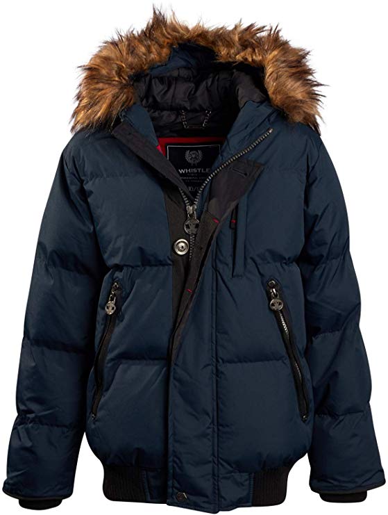 J. Whistler Boys Heavy Puffer Winter Jacket with Hood and Removable Faux Fur