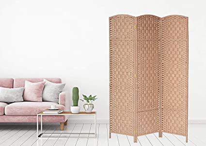 Legacy Decor 3 Panels Room Divider Privacy Partition Screen Bamboo Fiber Weave Natural Color 5.9 ft High X 4.33 ft Wide
