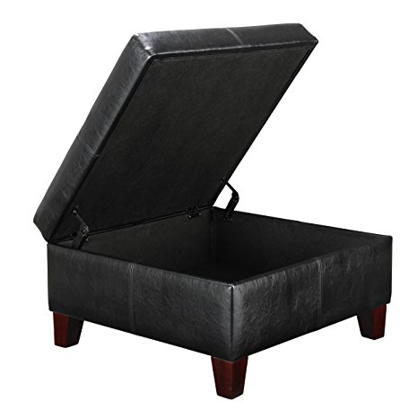 Dorel Living Faux Leather Square Storage Ottoman, Black