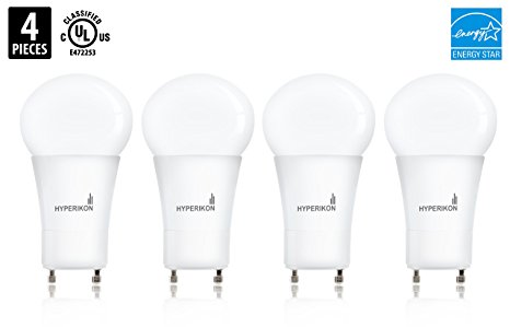 Hyperikon® LED GU24 base, A19 Shape, 12W (60-Watt Equivalent), ENERGY STAR®, Dimmable, 4000K (Daylight Glow), 800 Lumens, 340°, UL-Listed - (Pack of 4)
