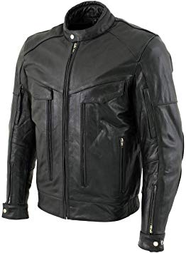 Xelement B4495 'Bandit' Men's Black Buffalo Leather Cruiser Motorcycle Jacket - X-Large