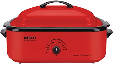 NESCO 4818-12, Classic Roaster Oven with Porcelain Cookwell, Red, 18 quart, 1425 watts