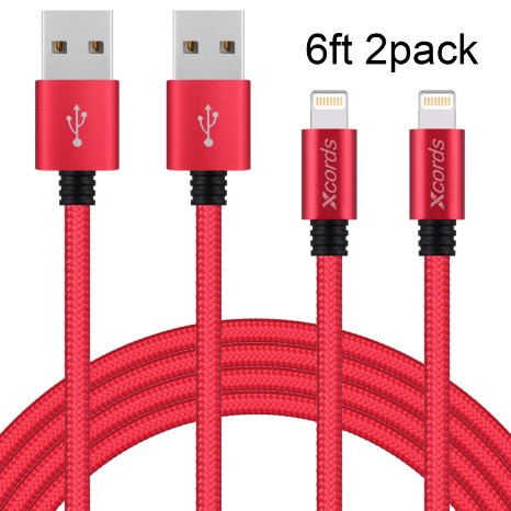 Xcords 2PCS 6FT Extra Long Nylon braided Charging Cable Data & Sync Charging Cord 8-Pin Lightning to USB Charger Cable for iPhone6,6s, 6 Plus,6s Plus, iPhone 5 5s 5c,SE, iPad Air, iPod Nano 7,iPod 5