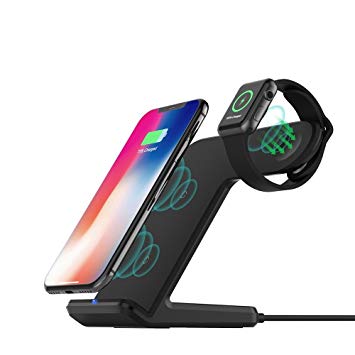 FDGAO for Apple Watch Wireless Charger and Phone Wireless Charger 2 in 1 Wireless Charging Stand for Apple Watch/iPhone X/ 8Plus/ 8, Samsung Galaxy Note8/S9/S8 /Note5 and More -Black