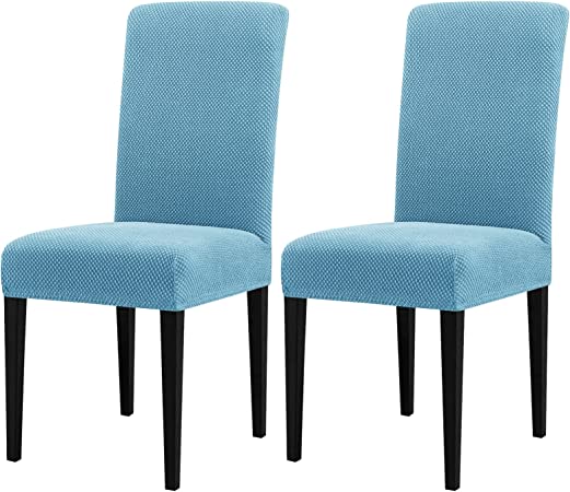 subrtex Dining Room Chair Covers Set of 2,Stretchy Chair Slipcovers,Non-Slip Kitchen Chair Cover Removable Washable Parson Chair Slipcover(Smoky Blue)