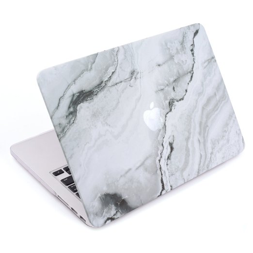 Cosmos ® Rubberized Plastic Hard Shell Cover Case for MacBook Pro 13.3" with Retina Display A1502 / A1425, White Marble Pattern