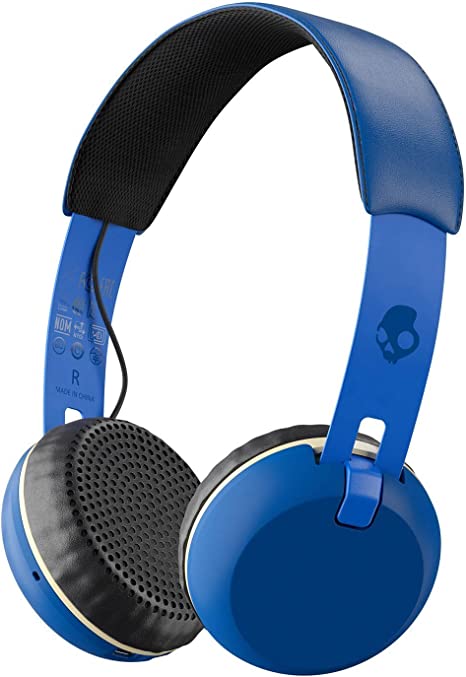 Skullcandy Grind Bluetooth Wireless On-Ear Headphones with Built-In Mic and Remote, 12-Hour Rechargeable Battery, Supreme Sound Audio, Plush Ear Pillows for Comfort, Royal Blue