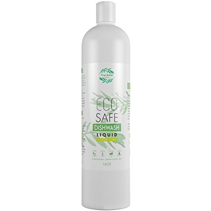 Eco Safe Organic Dish Soap & Dish Washer Detergent By True Green Organics 100% Non Toxic All Natural Ingredients Septic & Water Safe Concentrated 16 Ounces