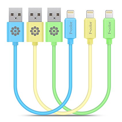 iPhone 7 Charger, 3 Pack 1 Ft Short Lightning Cable, F-color Apple MFi Charger Cord For iPhone 7 6S 6 Plus 5S 5C 5, iPhone SE, iPad 4 Air 2 Mini 2 3 4, iPad Pro, iPod Touch 5, Blue Green Yellow