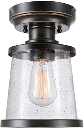 Globe Electric 44301 Charlie 1-Light Outdoor/Indoor Semi-Flush Mount Ceiling Light, Oil Rubbed Bronze, Clear Seeded Glass Shade