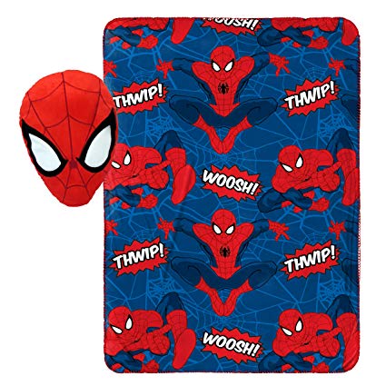 Jay Franco Marvel Spiderman Whoosh Nogginz Pillow with 40" x 50" Travel Blanket Set