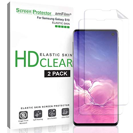 amFilm Elastic Skin Screen Protector for Samsung Galaxy S10 (2 Pack) Easy Installation, Alignment Tool, HD Clear, Flexible Premium Quality Screen Protector