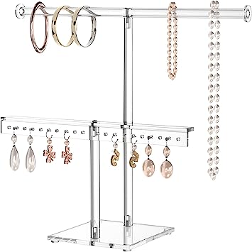 HIIMIEI Jewelry Stand Organizer 2 tier Acrylic tabletop Jewelry Tower Display for Necklaces Bracelets Earrings