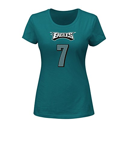 NFL Philadelphia Eagles Sam Bradford 7 Women's Her Highlight Player Program Short Sleeve Deep Crew Neck Tee, Medium, Marine Green