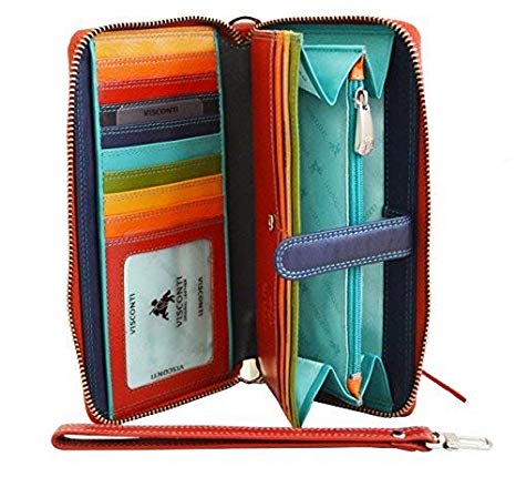 Visconti Spectrum SP40 Multi Colored Soft Leather Ladies Wallet Purse Clutch With Detachable Strap