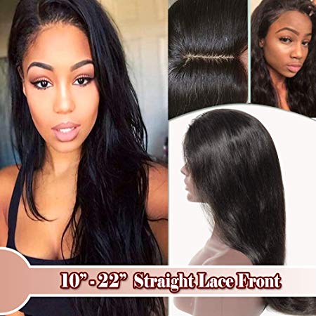 Straight Lace Front Wigs with Baby Hair Brazilian Remy Human Hair Long Glueless for Black Women Gift 130% Density 20 Inch #1B Natural Black