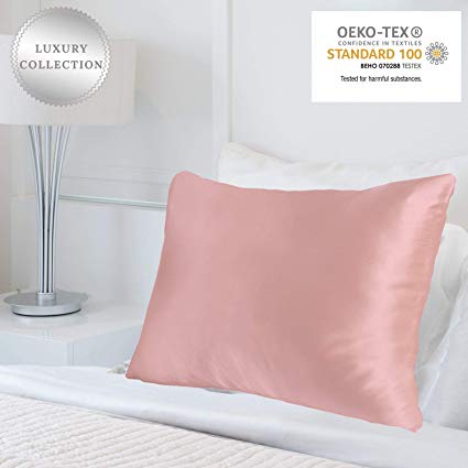 MYK 100% Natural Mulberry Silk Pillowcase, Luxurious 25 Momme for Hair and Skin Care, Oeko-TEX, Queen Size, Pink, 1pc