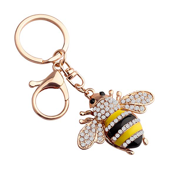 FEELMEM Cute Crystal Yellow Bee Charm Keychain Honeybee Bumble Bee Charm with Lobster Clasp Jewelry Handbag Key Ring Chain Keychain
