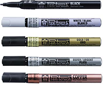 Sakura Pen Touch fine point paint permanent markers, 1.0mm, 5 metallic colors pack with pen case