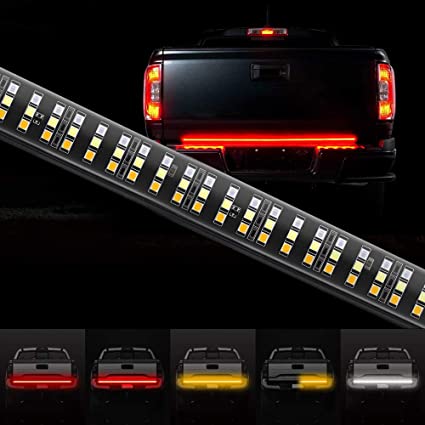 MustWin 60 Inch Tailgate Light Bar Triple Row 504 LEDs Tailgate Strip Light Red Running Brake Amber Turn Signal Strobe White Reverse Waterproof with 4-Pin Flat Connector for Pickup Trailer SUV RV Jeep